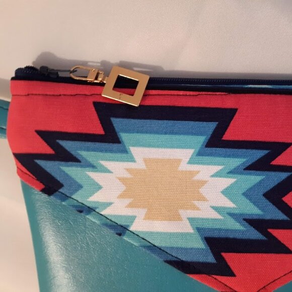 New Southwestern geometric Pink Turquoise Cowgirl Wristlet Clutch Bag Boho - Picture 4 of 8